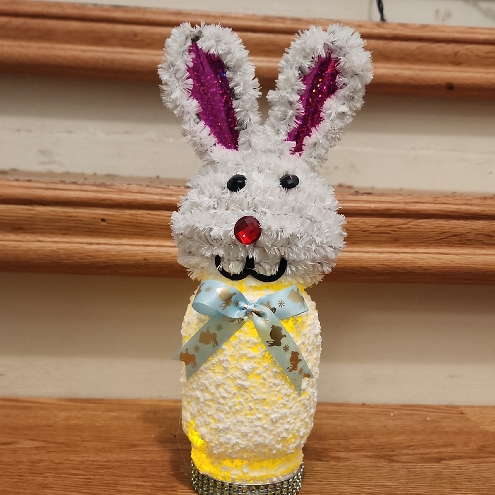 Hand Crafted Cute Bunny Decor with Yellow and White Accents